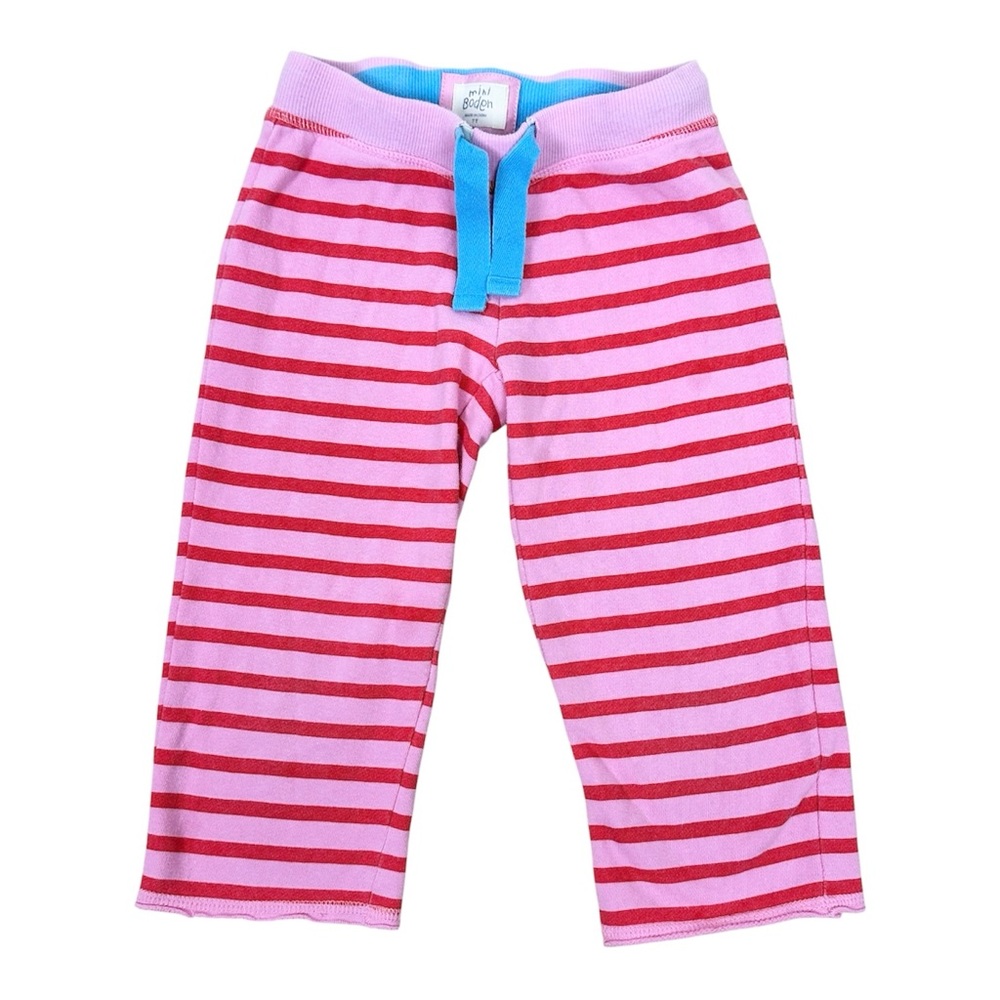 Mini Boden Girls Pink and Red Striped Cropped Baggy Jogger Bottoms